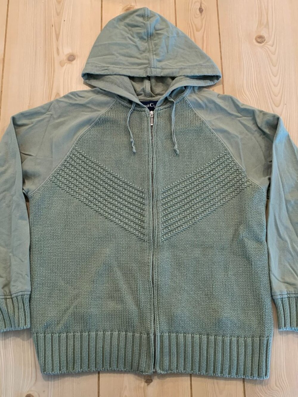 Vintage Y2K Denim & Co. Indie Hipster Full Zip Knit Textured Hoodie Sweater S